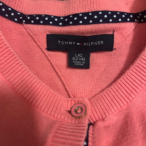Tommy Hilfiger Kids Bundle Blue Overall Dress & Pink Cardigan Size 12/14 Preppy - Picture 3 of 8